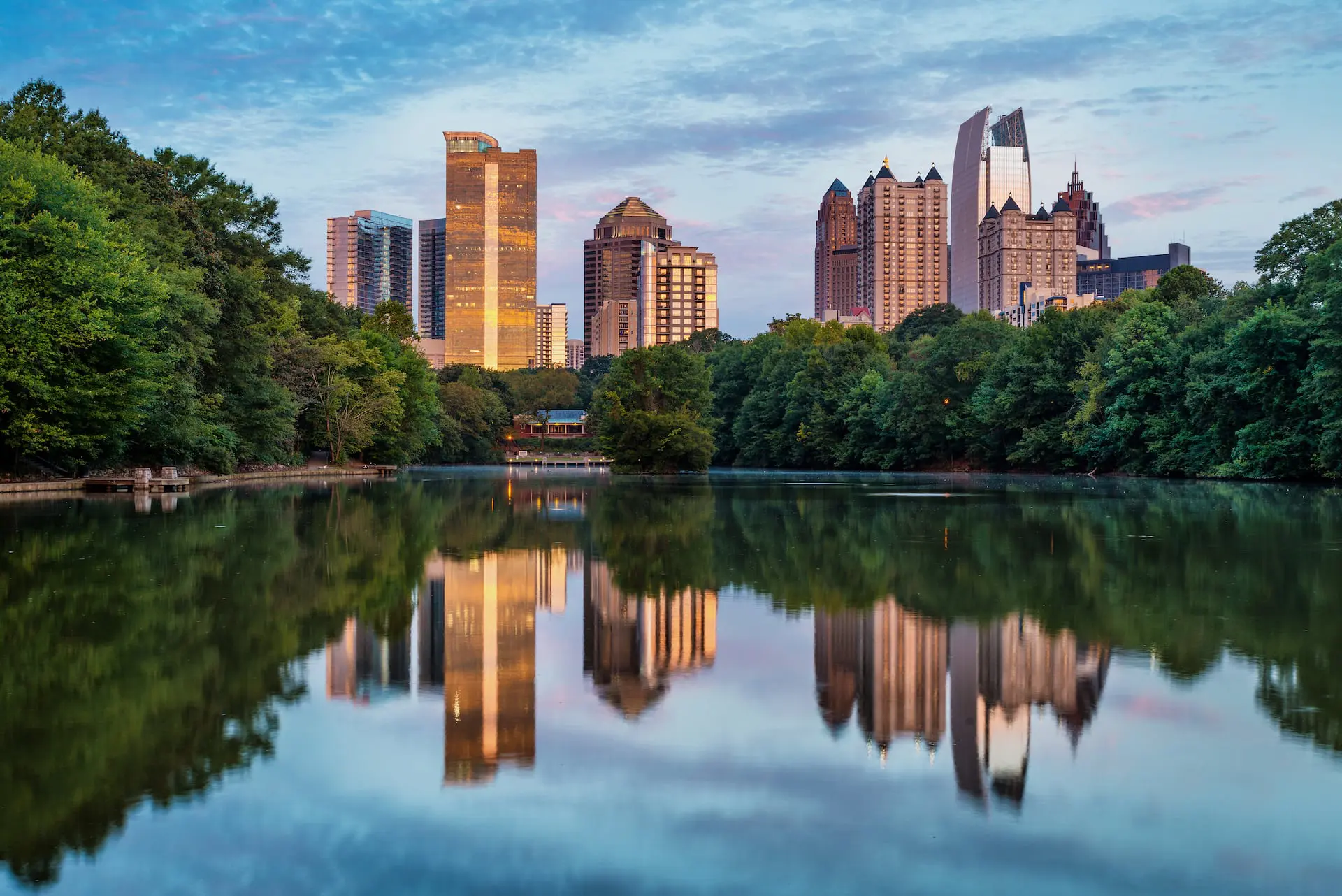 View of Atlanta, Georgia high rise buildings from Piedmont Park